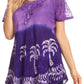 Sakkas Magda Womens Short Sleeve Flare Bohemian Blouse Top Lace Batik Printed