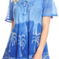 Sakkas Magda Womens Short Sleeve Flare Bohemian Blouse Top Lace Batik Printed