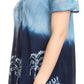 Sakkas Magda Womens Short Sleeve Flare Bohemian Blouse Top Lace Batik Printed