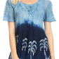 Sakkas Magda Womens Short Sleeve Flare Bohemian Blouse Top Lace Batik Printed