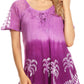 Sakkas Magda Womens Short Sleeve Flare Bohemian Blouse Top Lace Batik Printed
