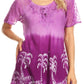 Sakkas Magda Womens Short Sleeve Flare Bohemian Blouse Top Lace Batik Printed