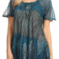 Sakkas Lily Casual Everyday Summer Short Sleeve Top Blouse with Block Print & Lace
