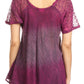 Sakkas Lily Casual Everyday Summer Short Sleeve Top Blouse with Block Print & Lace