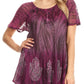 Sakkas Lily Casual Everyday Summer Short Sleeve Top Blouse with Block Print & Lace