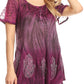 Sakkas Lily Casual Everyday Summer Short Sleeve Top Blouse with Block Print & Lace