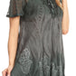 Sakkas Lily Casual Everyday Summer Short Sleeve Top Blouse with Block Print & Lace