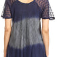 Sakkas Lily Casual Everyday Summer Short Sleeve Top Blouse with Block Print & Lace