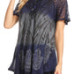 Sakkas Lily Casual Everyday Summer Short Sleeve Top Blouse with Block Print & Lace