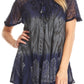 Sakkas Lily Casual Everyday Summer Short Sleeve Top Blouse with Block Print & Lace