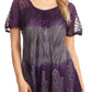 Sakkas Lily Casual Everyday Summer Short Sleeve Top Blouse with Block Print & Lace