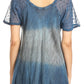 Sakkas Lily Casual Everyday Summer Short Sleeve Top Blouse with Block Print & Lace