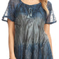 Sakkas Lily Casual Everyday Summer Short Sleeve Top Blouse with Block Print & Lace