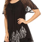 Sakkas Alberta Womens Short Sleeve Corset Blouse Top with Batik and Lace Sleeves