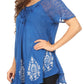 Sakkas Alberta Womens Short Sleeve Corset Blouse Top with Batik and Lace Sleeves