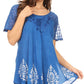 Sakkas Alberta Womens Short Sleeve Corset Blouse Top with Batik and Lace Sleeves