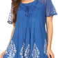Sakkas Alberta Womens Short Sleeve Corset Blouse Top with Batik and Lace Sleeves