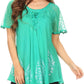 Sakkas Alberta Womens Short Sleeve Corset Blouse Top with Batik and Lace Sleeves