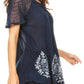 Sakkas Alberta Womens Short Sleeve Corset Blouse Top with Batik and Lace Sleeves