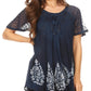 Sakkas Alberta Womens Short Sleeve Corset Blouse Top with Batik and Lace Sleeves