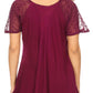 Sakkas Alberta Womens Short Sleeve Corset Blouse Top with Batik and Lace Sleeves