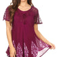 Sakkas Alberta Womens Short Sleeve Corset Blouse Top with Batik and Lace Sleeves