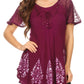 Sakkas Alberta Womens Short Sleeve Corset Blouse Top with Batik and Lace Sleeves