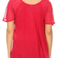 Sakkas Alberta Womens Short Sleeve Corset Blouse Top with Batik and Lace Sleeves