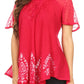 Sakkas Alberta Womens Short Sleeve Corset Blouse Top with Batik and Lace Sleeves