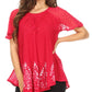 Sakkas Alberta Womens Short Sleeve Corset Blouse Top with Batik and Lace Sleeves