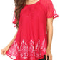 Sakkas Alberta Womens Short Sleeve Corset Blouse Top with Batik and Lace Sleeves