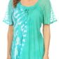 Sakkas Iris Womens Tie-dye Short Sleeve Blouse Top with Corset and Embroidery