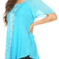 Sakkas Iris Womens Tie-dye Short Sleeve Blouse Top with Corset and Embroidery