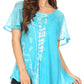 Sakkas Iris Womens Tie-dye Short Sleeve Blouse Top with Corset and Embroidery