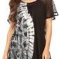 Sakkas Iris Womens Tie-dye Short Sleeve Blouse Top with Corset and Embroidery