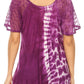 Sakkas Iris Womens Tie-dye Short Sleeve Blouse Top with Corset and Embroidery