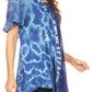 Sakkas Iris Womens Tie-dye Short Sleeve Blouse Top with Corset and Embroidery