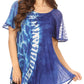 Sakkas Iris Womens Tie-dye Short Sleeve Blouse Top with Corset and Embroidery