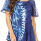 Sakkas Iris Womens Tie-dye Short Sleeve Blouse Top with Corset and Embroidery