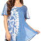 Sakkas Iris Womens Tie-dye Short Sleeve Blouse Top with Corset and Embroidery
