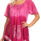 Sakkas Ivanna Womens Short Raglan Lace Sleeve Flowy Top Blouse Tie-dye & Batik