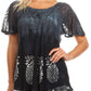 Sakkas Ivanna Womens Short Raglan Lace Sleeve Flowy Top Blouse Tie-dye & Batik