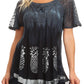 Sakkas Ivanna Womens Short Raglan Lace Sleeve Flowy Top Blouse Tie-dye & Batik