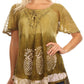 Sakkas Ivanna Womens Short Raglan Lace Sleeve Flowy Top Blouse Tie-dye & Batik