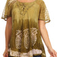 Sakkas Ivanna Womens Short Raglan Lace Sleeve Flowy Top Blouse Tie-dye & Batik