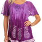 Sakkas Ivanna Womens Short Raglan Lace Sleeve Flowy Top Blouse Tie-dye & Batik