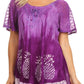 Sakkas Ivanna Womens Short Raglan Lace Sleeve Flowy Top Blouse Tie-dye & Batik