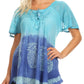 Sakkas Ivanna Womens Short Raglan Lace Sleeve Flowy Top Blouse Tie-dye & Batik
