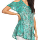 Sakkas Aziza Womens Cold Shoulder Tie-dye Blouse Top with Corset and Embroidery