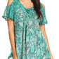 Sakkas Aziza Womens Cold Shoulder Tie-dye Blouse Top with Corset and Embroidery